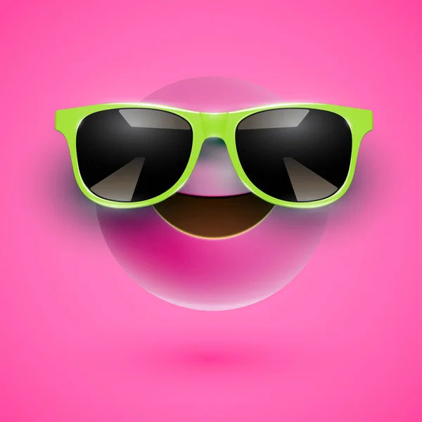 Sorriso 3D alto detalhado com óculos de sol em um fundo colorido —  Vetores de Stock