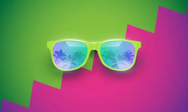 Gafas de sol vectoriales realistas sobre un fondo colorido, vector de mal — Vector de stock