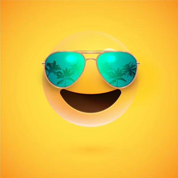 Sorriso 3D alto detalhado com óculos de sol em um fundo colorido — Vetor de Stock