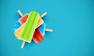 Mavi arka plan üzerine renkli dondurmalar, vektör illüstrasyon