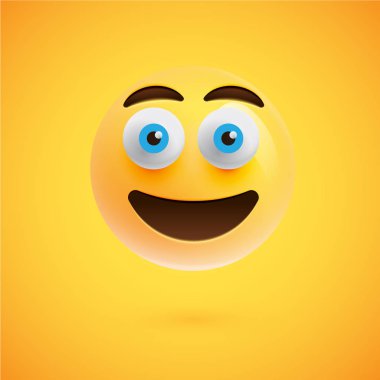 Sarı gerçekçi ifade smiley yüz, vektör illüstrasyon