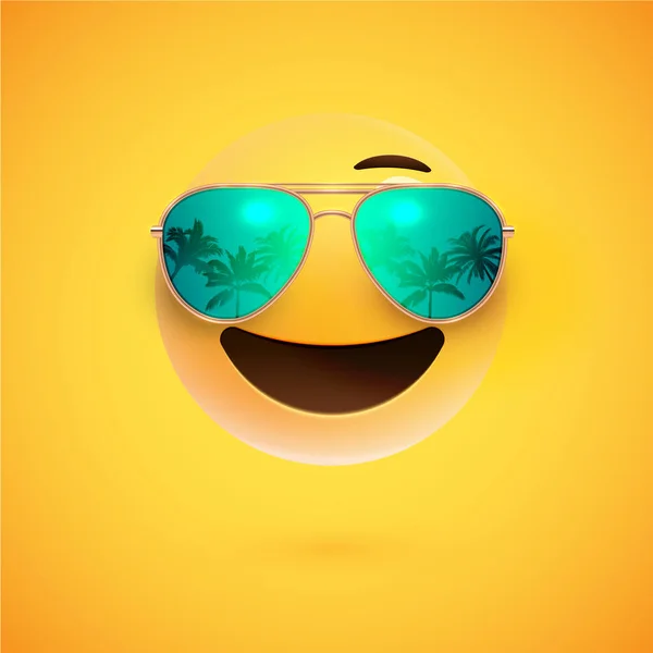 Sorriso 3D alto detalhado com óculos de sol em um fundo colorido — Vetor de Stock