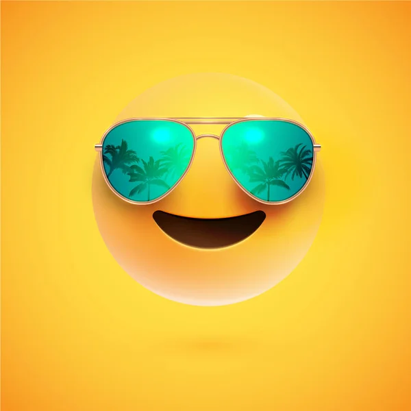 Sorriso 3D alto detalhado com óculos de sol em um fundo colorido — Vetor de Stock