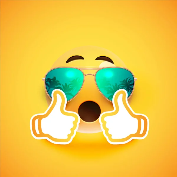 Realistisches Emoticon mit Sonnenbrille und Daumen hoch, Vektor illustr — Stockvektor