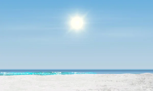 Realistische Strandlandschaft mit Sonnenuntergang / Sonnenaufgang, Vektorerkrankung — Stockvektor