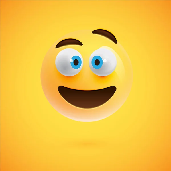 Yellow realistic emoticon smiley face, vector illustration — Stock Vector