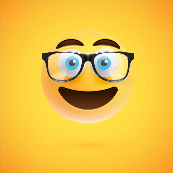Émoticône jaune 3D avec lunettes, illustration vectorielle — Image vectorielle