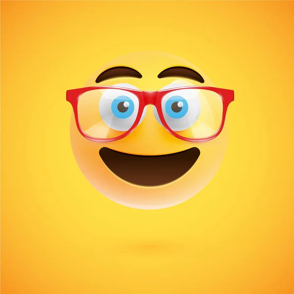 Emoticon giallo 3D con occhiali, illustrazione vettoriale — Vettoriale Stock