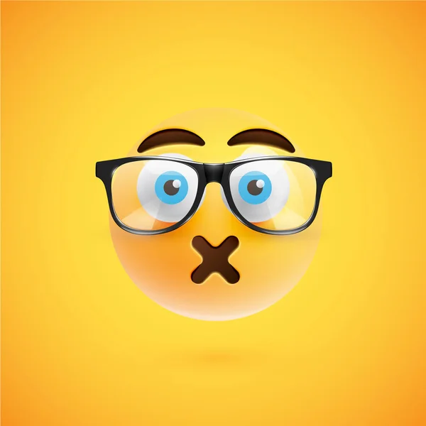 3D gelbes Emoticon mit Brille, Vektorillustration — Stockvektor