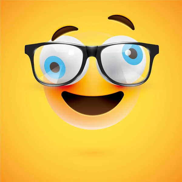 Émoticône jaune 3D avec lunettes, illustration vectorielle — Image vectorielle