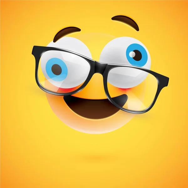 3D žlutá Emotikona s brýlemi, vektorová ilustrace — Stockový vektor