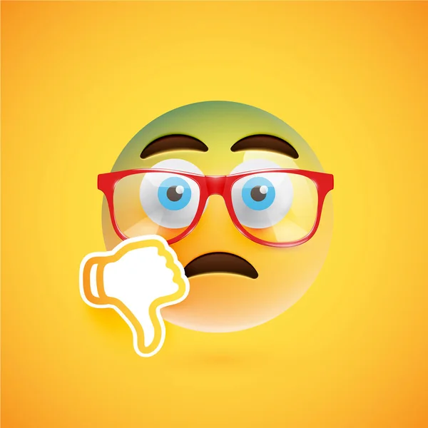 Emoticon met duimen naar beneden en lenzenvloeistof, vector illustratie — Stockvector