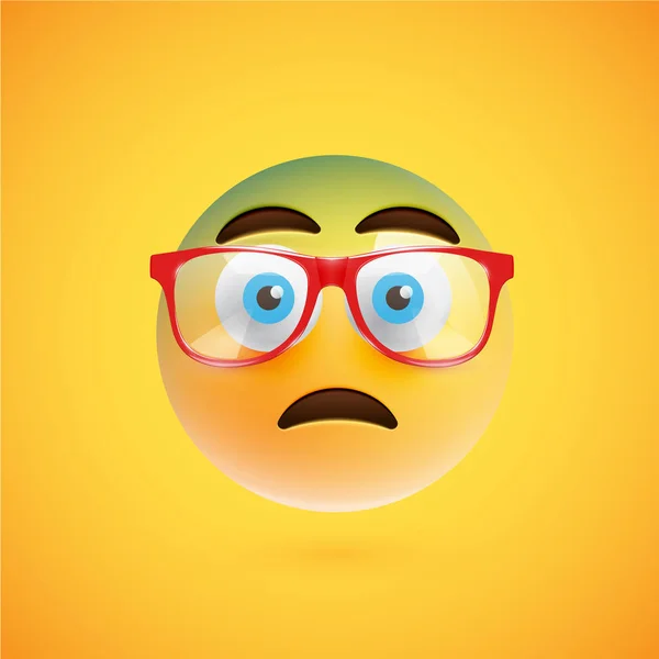 3D gele emoticon met brillen, vector illustratie — Stockvector