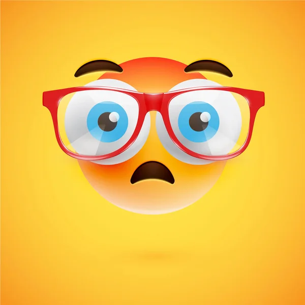Emoticon kuning 3D dengan kacamata, ilustrasi vektor - Stok Vektor