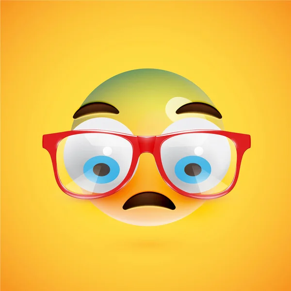 3D gelbes Emoticon mit Brille, Vektorillustration — Stockvektor