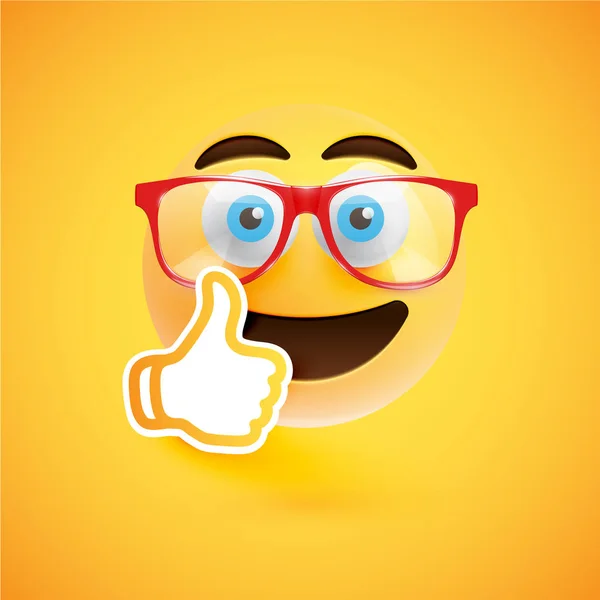 Emoticon con pulgares hacia arriba, ilustración vectorial — Vector de stock