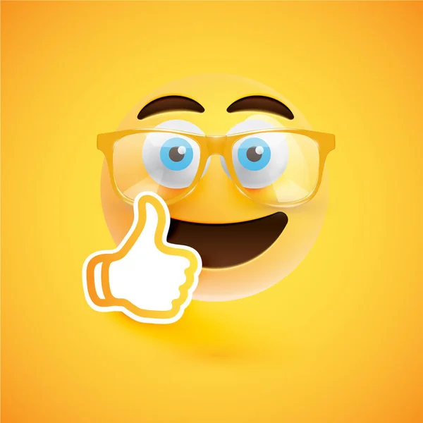 Emoticon con pulgares hacia arriba, ilustración vectorial — Vector de stock