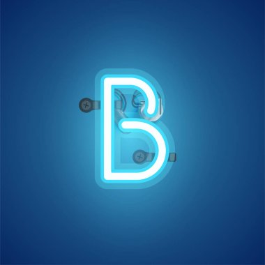 Bir yazı tipinden kablolar ve konsol ile mavi gerçekçi neon karakter