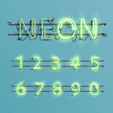 Telleri ve konsol, vektör çizim ile gerçekçi neon yazı tipi
