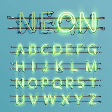 Telleri ve konsol, vektör çizim ile gerçekçi neon yazı tipi