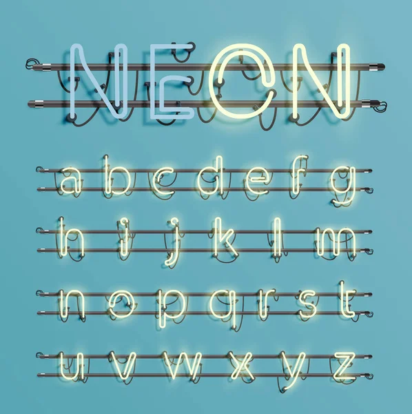 Realistische neon lettertype met draden en console, vectorillustratie — Stockvector