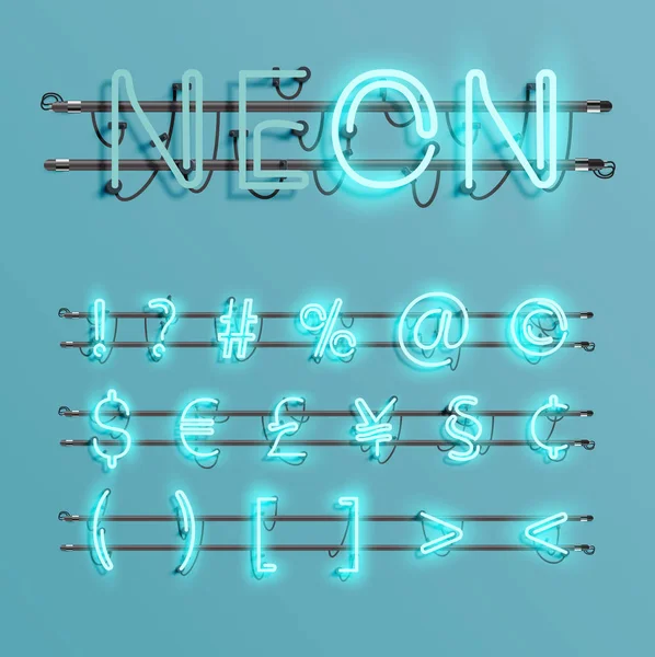 Caratteri realistici al neon con fili e console, illustrazione vettoriale — Vettoriale Stock