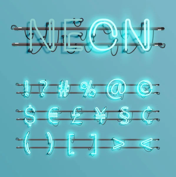 Realistische neon lettertype met draden en console, vectorillustratie — Stockvector