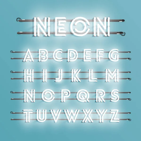 Realistische neon lettertype met draden en console, vectorillustratie — Stockvector