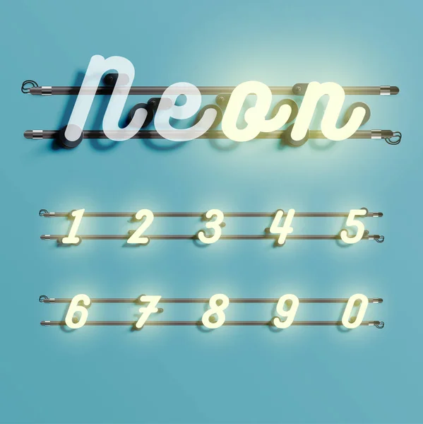 Realistiska neon teckensnitt med sladdar och konsolen, vektorillustration — Stock vektor