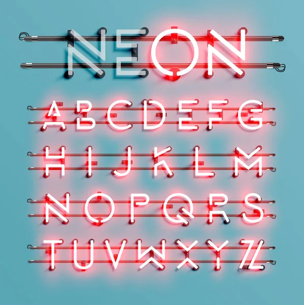 Realistic neon font with wires and console, vector illustration — Stock Vector