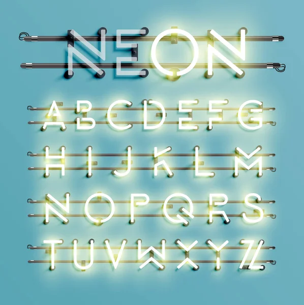 Realistische neon lettertype met draden en console, vectorillustratie — Stockvector