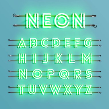 Telleri ve konsol, vektör çizim ile gerçekçi neon yazı tipi