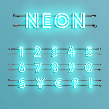 Telleri ve konsol, vektör çizim ile gerçekçi neon yazı tipi