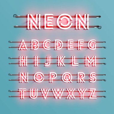 Telleri ve konsol, vektör çizim ile gerçekçi neon yazı tipi