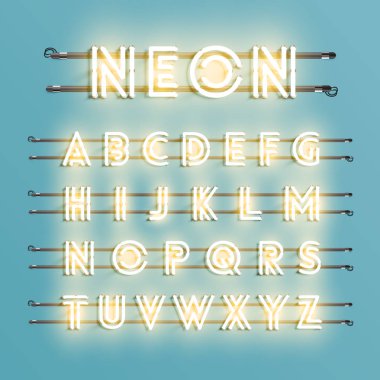 Telleri ve konsol, vektör çizim ile gerçekçi neon yazı tipi