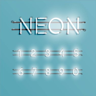 Telleri ve konsol, vektör çizim ile gerçekçi neon yazı tipi