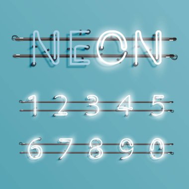Telleri ve konsol, vektör çizim ile gerçekçi neon yazı tipi
