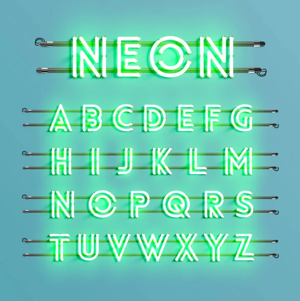 Fonta neon realistis dengan kabel dan konsol, ilustrasi vektor - Stok Vektor