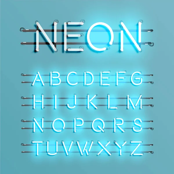 Realistische neon lettertype met draden en console, vectorillustratie — Stockvector