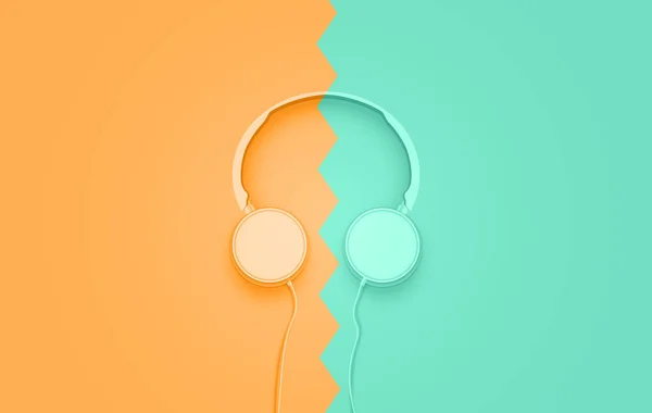 Realistic 3D divided pastel coloured headphones with wires — Stock Vector