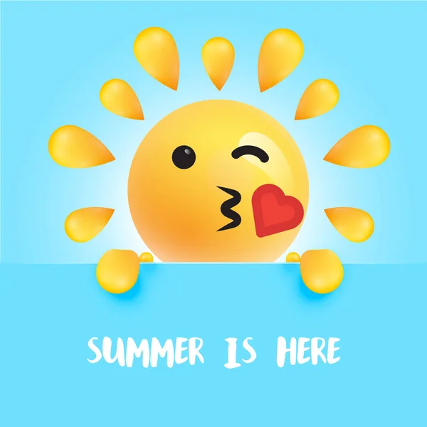 Funny sun-smiley with the title " "summer is here", vector illustration — Stock Vector
