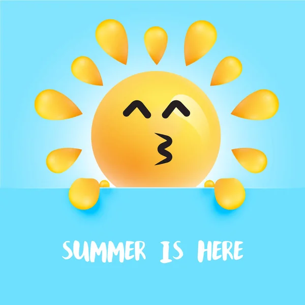 Funny sun-smiley dengan judul "" musim panas di sini ", vektor ilustrasi - Stok Vektor
