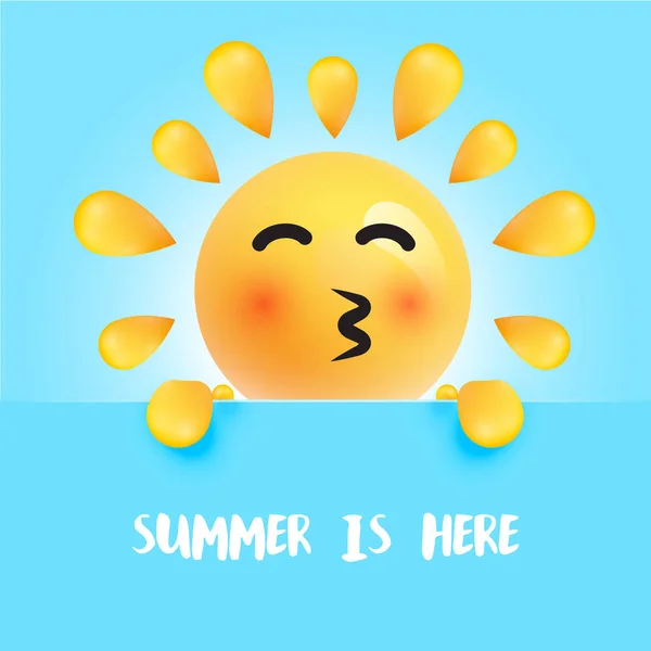 Grappige zon-Smiley met de titel "" Summer is Here ", vector illustratie — Stockvector