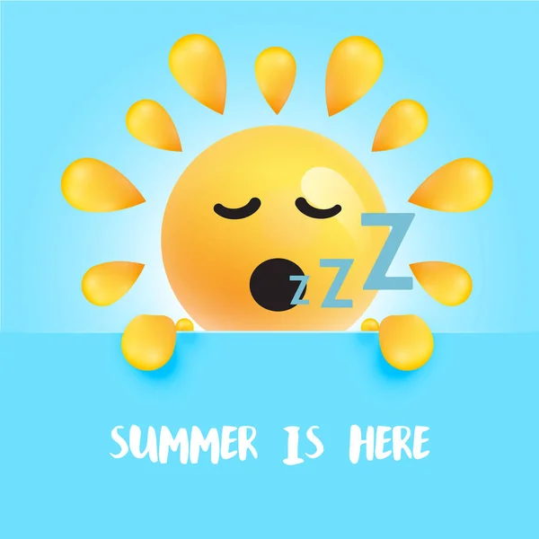 Grappige zon-Smiley met de titel "" Summer is Here ", vector illustratie — Stockvector