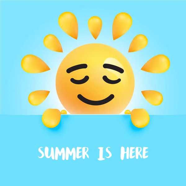 Funny sun-smiley dengan judul "" musim panas di sini ", vektor ilustrasi - Stok Vektor