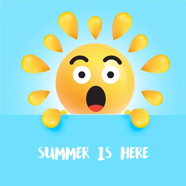 Grappige zon-Smiley met de titel "" Summer is Here ", vector illustratie — Stockvector