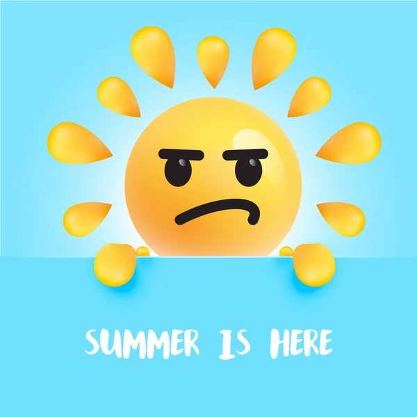 Grappige zon-Smiley met de titel "" Summer is Here ", vector illustratie — Stockvector