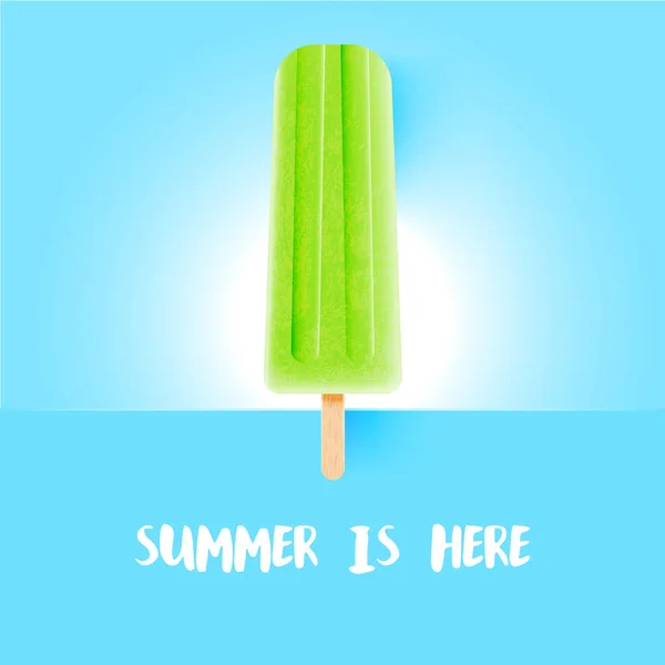 Ρεαλιστικό πολύχρωμο παγωτό με το «καλοκαίρι είναι εδώ» τίτλος, απεικόνιση διάνυσμα — Διανυσματικό Αρχείο