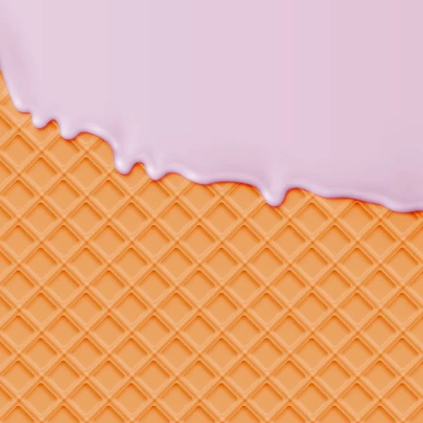 Realistic waffle with melting vanilla icecream, vector illustratation — Stock Vector