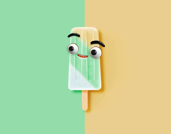 Funny emoticon on realistic icecream illustration, vector illustration — Stock Vector